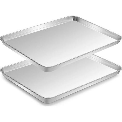 Lot de 2 Plaques à Pâtisserie en Acier Inoxydable 23,5x17,5x2,5cm,Sain, Facile à Nettoyer et Lavable au Lave-Vaisselle (1/4)