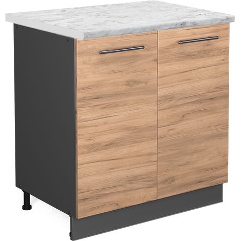 Spülenunterschrank Fame-Line, Goldkraft Eiche, 80 cm mit Regal, AP Marmor, Vicco