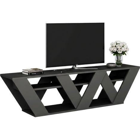 Dmora - Fernsehschrank Dbara, Ständer für Wohnzimmerfernseher, Niedriges Wohnzimmer-Sideboard, TV-Ständerbasis, 158x30h40 cm, Anthrazit