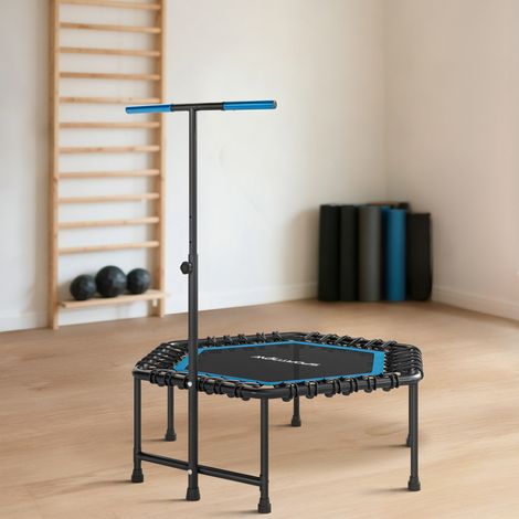 Trampoline de fitness 114 cm, cordes élastiques, poignée réglable 3 positions, trampoline d'exercice silencieux, bleu (1/5)