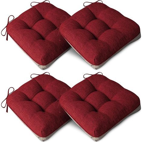 Lot de 4 coussins extra épais pour chaises de salle à manger, antidérapants, coussins doux pour chaises de cuisine, avec attaches, 40 x 40 x 10 cm, rouge (1/5)