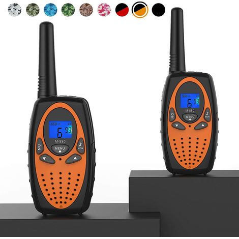 Radios bidirectionnelles pour adultes, talkie-walkie longue portée avec clip ceinture/mains libres avec réduction de bruit pour femmes, enfants, camping, randonnée, bateau de croisière (orange 2 en 1) (1/5)