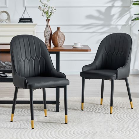 Esszimmerstuhl 2er-Set Kunstleder Schwarz Metall OKMYHOME (1/5)