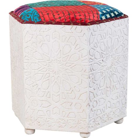 Taburete de madera blanco 46x46x41