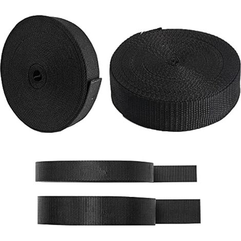 Lot de 2 rouleaux de sangle lourde en nylon noir - 10 m par rouleau - 1 quantité de largeurs différentes (15/25 mm) - Pour bricolage, sangle à bagages, collier pour animaux de compagnie, sac à (1/4)