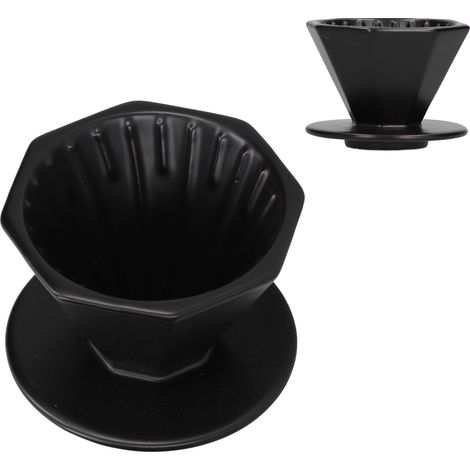 V60 achteckiger Keramik-Kaffeefilter, dickwandig, für 1-2 Tassen Filterkaffee, schwarz, verstärkte Ausführung (1/5)