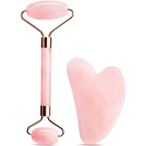 Gua Sha Gesichtsroller-Set mit Jade-Roller für das Gesicht, Gua Sha Gesichtsroller mit Eisrolle (Pink) (1/5)