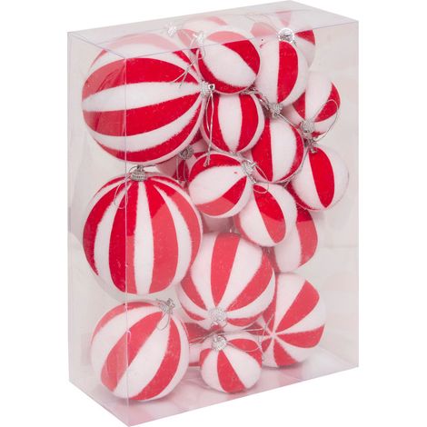 Déco de sapin Lot de 22 Boules de Noël de 5 à 10 cm - Rayée Rouge et Blanc - Feeric Christmas (1/5)