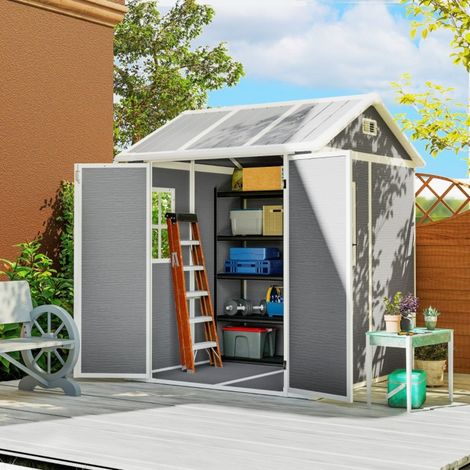 Abri de jardin 181x181x220 cm en plastique gris, avec rangement pour jardin, FloraGrace (1/5)