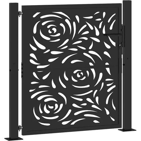 Portail de jardin en acier noir 100x100 cm avec motif flamme