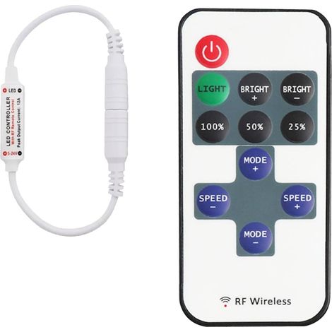 Télécommande RF11, Contrôleur pour Ruban Monochrome 5-24V 5A, Interrupteur Variateur Sans Fil avec 11 Touches pour Bande SMD 5050/3528/2835, Alimentation par DC (1/5)