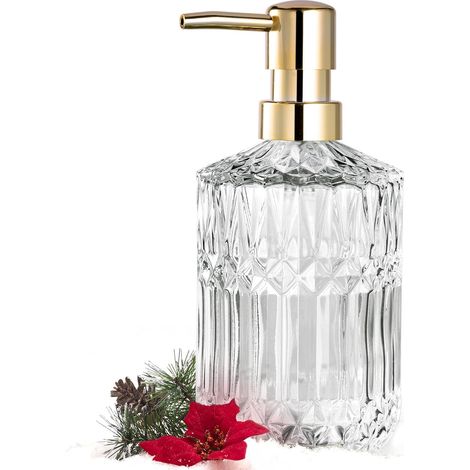 Distributeur de Savon en Verre Transparent avec Pompe en Plastique ABS, distributeurs de Lotion pour Cuisine, Salle de Bain (Cristal) (1/5)