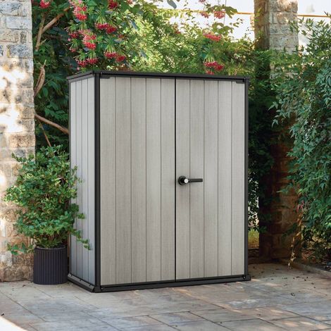 Dmora - Armario exterior Digby, Mueble para exteriores, Mueble de jardín multiusos, Contenedor para balcón o garaje, 140x74 h170 cm, Gris (1/5)
