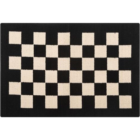 Tapis à carreaux antidérapant pour entrée - 50 x 80 cm - Convient aux entrées intérieures et extérieures, balcons, couloirs et espaces pour animaux - Noir (1/5)