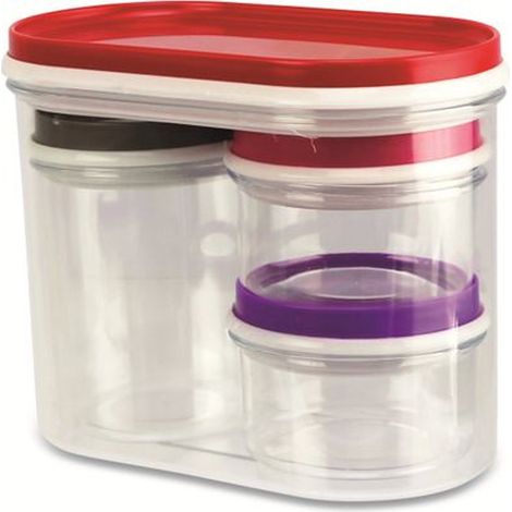 Set 4 Barattoli Contenitori in Plastica Trasparente Tappi Colorati 90/230/970 ml (1/5)