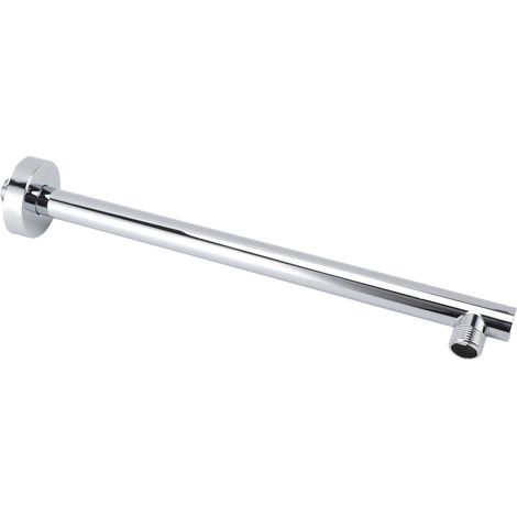 Bras de douche tube inox 35 cm avec platine de fixation accessoire salle de bain (1/5)