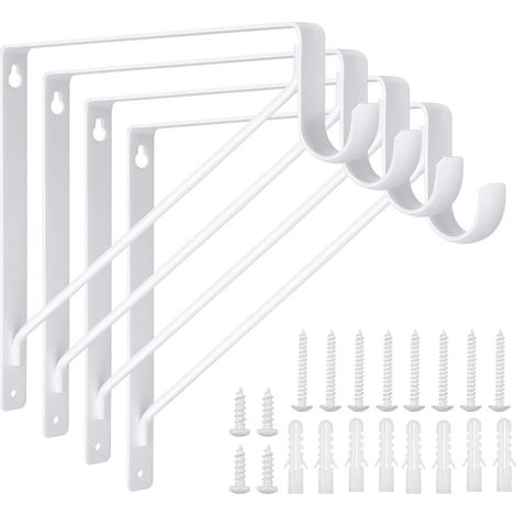 4 juegos de soportes de pared, capacidad de carga de 150 kg, ganchos para estantes, marco flotante de 90 grados, soporte de trípode, blanco (1/5)