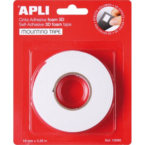 Nastro adesivo doppia faccia apli schiuma 3D bianco 19 mm (1/2)