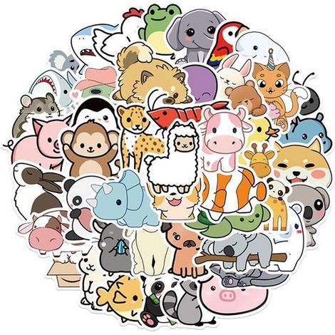 Autocollants animaux mignons - Différents animaux - 50 pièces - Stickers pour ordinateur portable - Loisirs créatifs (1/5)