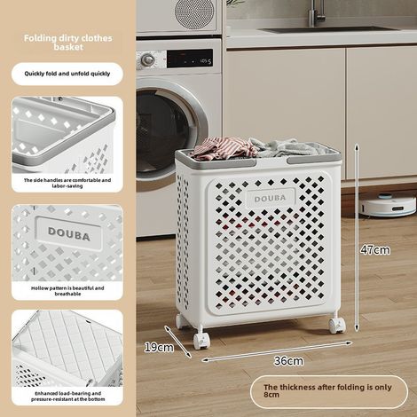 Zusammenklappbarer Wäschekorb mit großem Fassungsvermögen für das Badezimmer, mit Rollen, Großhandel (Zusammenklappbarer Wäschekorb - mittlere Größe [weiß] mit Rollen) (1/5)