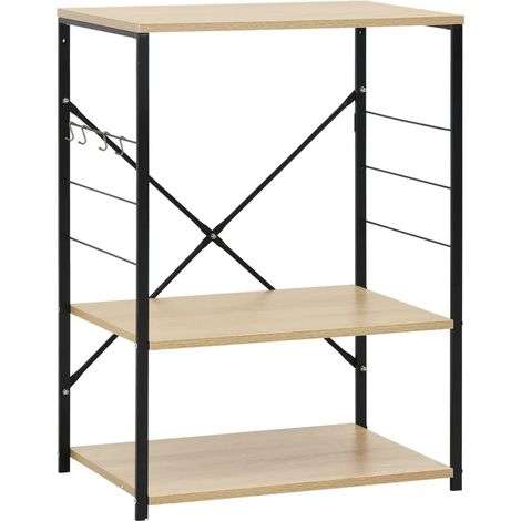Armadio per microonde a 3 livelli robusto 60 x 39,6 x 79,5 cm con ganci per utensili in legno nero 020046481