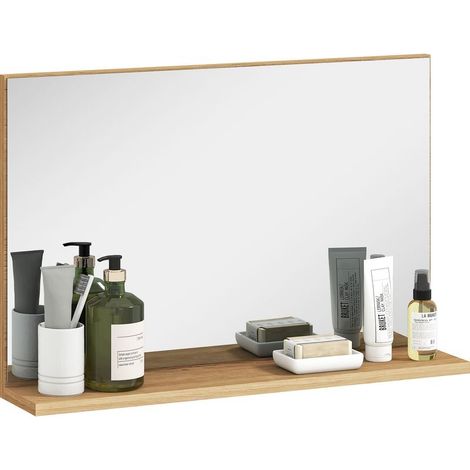 Mirror of bathroom wall with shelf, design modern and multifunctional, 60 x 12 x 40 cm, wood (1/5)