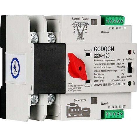 Commutateur de transfert automatique à double alimentation 2P100A commutateur ats isolé au niveau PC milliseconde monté sur rail (1/4)
