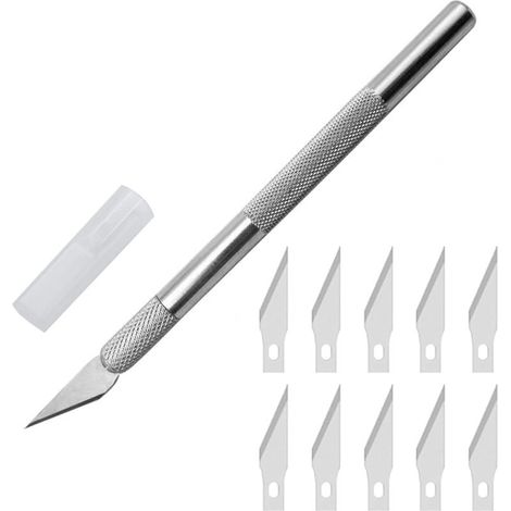 Ensemble Scalpel, Precision Cutter Scalpel avec 10 lames, Couteau pour Loisirs Créatifs, Cutter de précisioncouteau artisanal pour l'artisanat Découpe de Travail d'art Bricolage Sculpture (1/5)