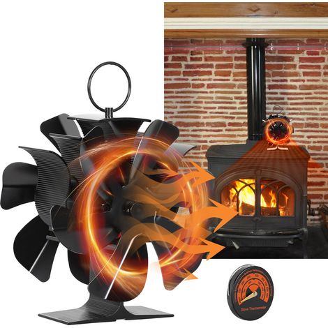 Jopassy Ventilatore per stufe a 12 pale - 2 teste - Ventilatore termico, silenzioso, sicuro, efficiente distribuzione del calore per stufe a legna (1/5)