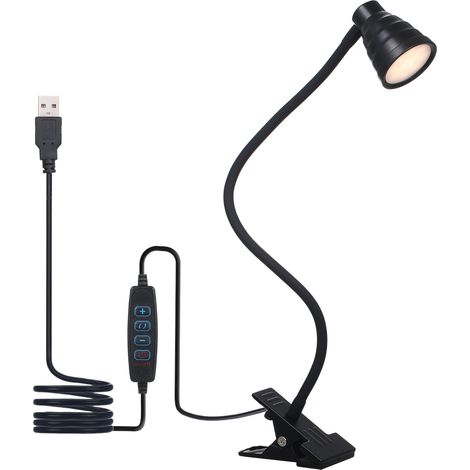 Lampe de bureau clipable Tomshine 5W 24 LED avec câble USB, 3 couleurs et 10 niveaux de luminosité, fonction mémoire, minuterie auto 1 min, tube flexible 360°, pince 4,5 cm, matériau métal ABS, pour m (1/2)