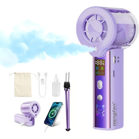 4-en-1 Ventilateur Brumisateur Portable, Pliable, USB-C, Écran LED Compact et léger (190 g), finition IML/camping et concerts / brume ultrafine, 100 vitesses /Lumières LED et batterie externe (1/5)
