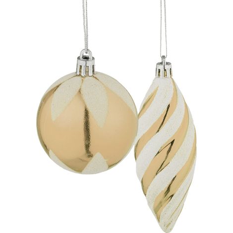 Lote de 72 bolas de Navidad decorativas brillantes para abeto ambiente festivo de poliestireno dorado 130015861 (1/2)