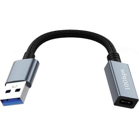 Adaptateur d'extension USB mâle vers USB-C femelle 10 Gbit/s pour chargeur d'ordinateur portable/PC, 30 cm (1/5)