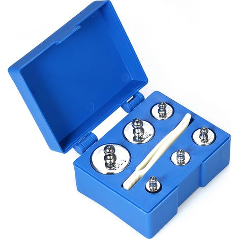 Kit de 6 poids de précision (5 g, 10 g, 2 x 20 g, 50 g, 100 g) pour balance de précision (poids total : 200 g), avec pince à épiler. (1/5)