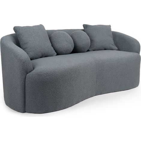 Cotecosy – Canapé droit 3 places gris – Tissu bouclette doux – Dimensions L178 x P82 x H68 cm – Design incurvé moderne (1/5)