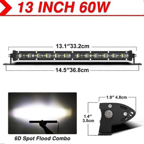 Barre lumineuse LED NAOEVO 6D 60W 120W 180W avec feux de jour, antibrouillards et projecteurs de travail LED pour 4x4 tout-terrain (phare LED 6D pour Nissan Lada, quad, camion 6D-13IN-W). (1/5)