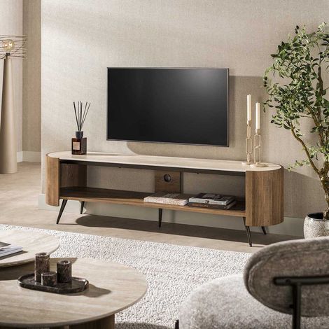 Meuble TV moderne 180 cm bois et céramique Arctus (1/5)