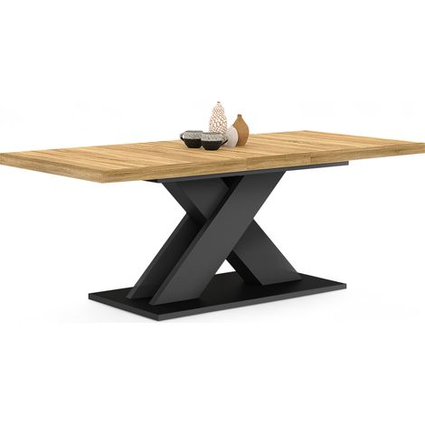 Idmarket – Table extensible rectangle ALICIA 6-10 personnes – Bois et noir – Dimensions 160-200 cm – Pied en X pour stabilité