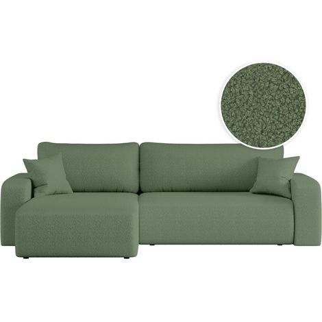 Canapé ALYA d'angle max réversible et convertible 5 places en tissu bouclette - Vert (1/5)