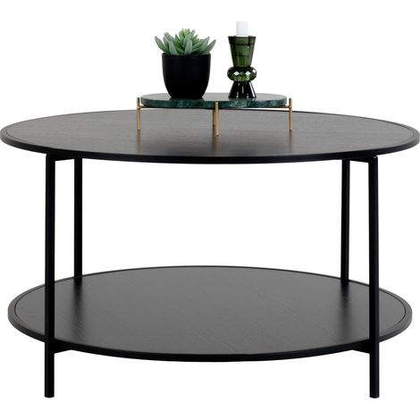 Tavolino da salotto Vita rotondo in nero con struttura in acciaio, ø80×45 cm
