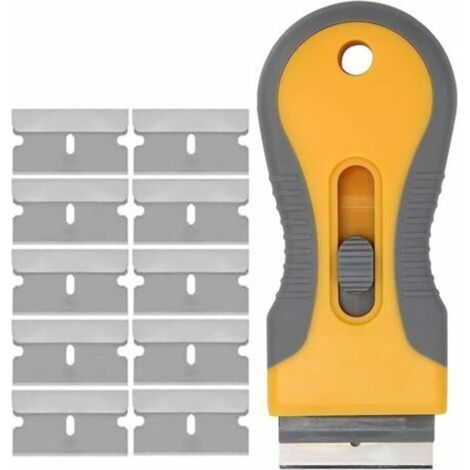 Grattoir Plaque Vitrocéramique avec 10PCs Lames Métallique NE RAYE PAS LA SURFACE Très Résistant Grattoir Lame de Rasoir pour Enlever Les étiquettes Autocollant, Vitres, Miroir, Sol Nettoyage (1/5)