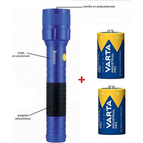 Lampe torche aluminium LED haute performance 97lm Ø 55x260mm avec piles 2x LR20-D IP44 MICHELIN M40L23 (1/5)