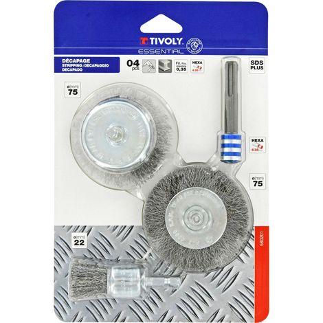 Tivoly • Set bestehend aus 4 Teilen: 3 Metallbürsten + 1 SDS+-Adapter (1/3)