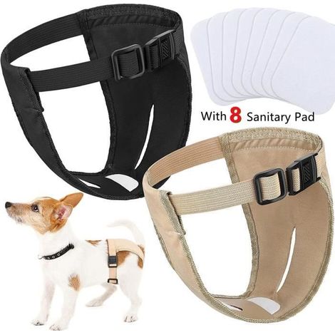 Culottes pour chiens - Noir - XXL - 8 coussinets hygiéniques - Réglables - Protection chaleur (1/4)