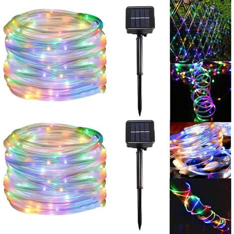 2-Pack 7M Copper Wire LED Solar String Lights, Waterproof, Outdoor Lighting, Christmas Tree, Garden