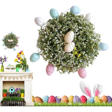 Couronne D'Œufs De Pâques Guirlande Florale Artificielle Printanière Couronne D'Œufs De Pâques Lumineuse Décoration Florale Suspendue Pour Porte, Printemps, Intérieur Extérieur (1/5)