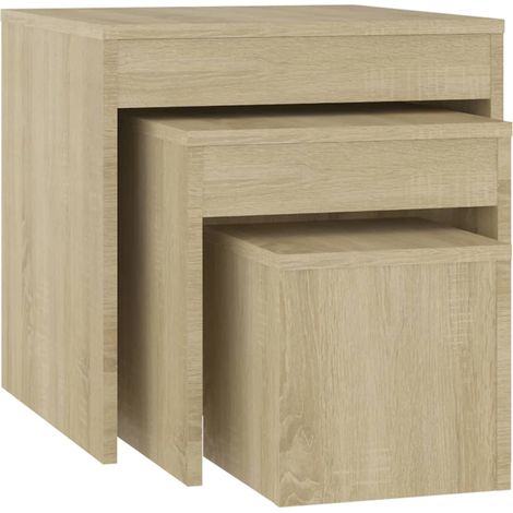 Lot de 3 tables d'appoint gigognes en aggloméré couleur chêne DEC032717