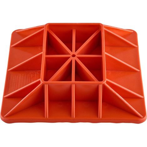 Support de cric haute levée avec poignée, base tout-terrain 295x295 mm, capacité 3175 kg, compatible crics agricoles rouge. (1/5)