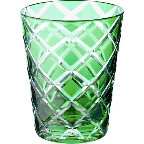 Lot de 6 verres en cristal vert, gobelets soufflés à la bouche et taillés à la main, 10 cm - PANGIVO (1/5)