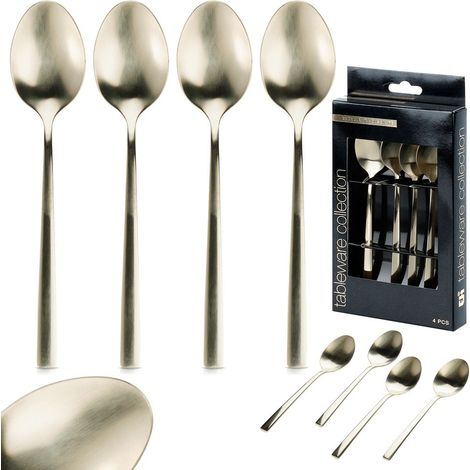 Juego de 4 cucharas de té, cubiertos dorados, EXCELENTE MENAJE PARA EL HOGAR 139744 (1/5)